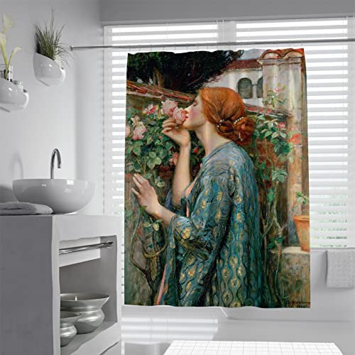 CIHCOHOME Rose's Soul Cortina de Ducha William Waterhouse Pintura Obra de Arte Tela Cortinas de Ducha para baño Cortina de Ducha de Pintura rústica Vintage 220x183cm
