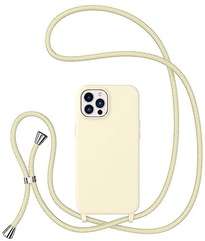 ZTOFERA Crossbody Lanyard Case for iPhone 15 Pro (6.1-Inch), Liquid Silicone Protective Phone Case with Strap Adjustable Neck Cord Necklace Soft Cover, Beige