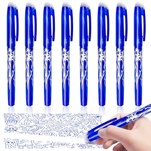 Eurtes Radierbarer Kugelschreiber, 8 Stück Blau Tintenroller Radierbar Set 0.5mm Löschbare Gelschreiber, Nachfüllbarer Radierstift, Radierbare Stifte für Bürobedarf Schulsachen