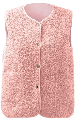 Fellweste Damen Fleeceweste Plüschweste Kunstfell Teddy Fleece Weste mit Taschen Winter Outdoor Soft Warm Daunenweste Steppweste Bequem Ärmellos Weste aus Teddyfell Klassischer Passform