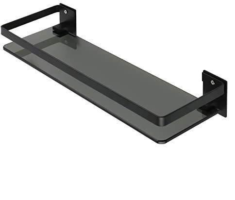 Étagères de rangement de salle de bain Étagère murale noire de salle de bain Étagère en verre pour salle de bain Étagère flottante Étagère de douche en verre Support mural en acier inoxydable Organisa