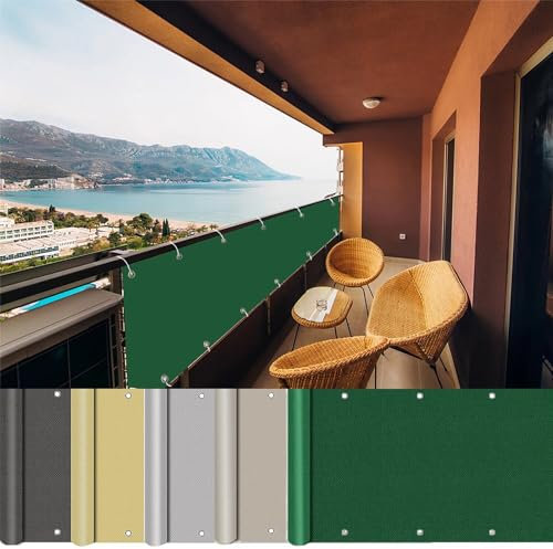 AEREY Balkonverkleidung - 1000x1000cm, Balkon Sichtschutz Windschutz, Wind- und UV-Schutz, mit Ösen und Kordel für Gartenanlagen, Camping und Freizeit - Dunkelgrün