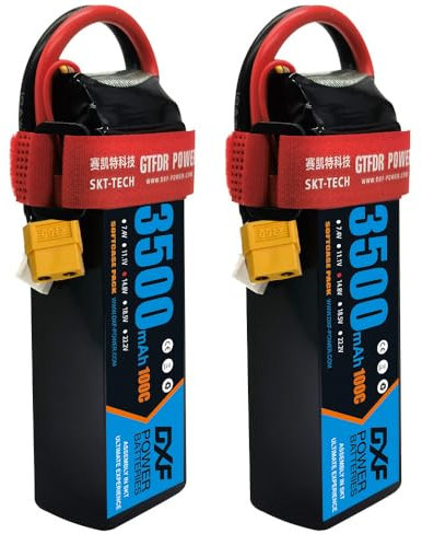 DXF 2 Paquets Batterie lipo 4s 14,8v 3500mah 100c pour hélicoptère et Avions rc, connecteur xt60, lipo 4s Haute Performance e-flite Rare Bear, Piper j-3, Christen Eagle II 90, Align trex, gaui, FPV