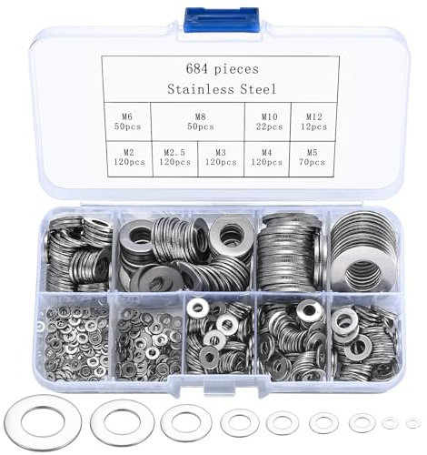 684 Pièces Rondelles Metal, Rondelles Plates, Rondelles pour Gonds de Porte, Rondelles en Acier Inoxydable, Rondelles pour Vis et écrous, Maison et Construction - M2 M2.5 M3 M4 M5 M6 M8 M10 M12