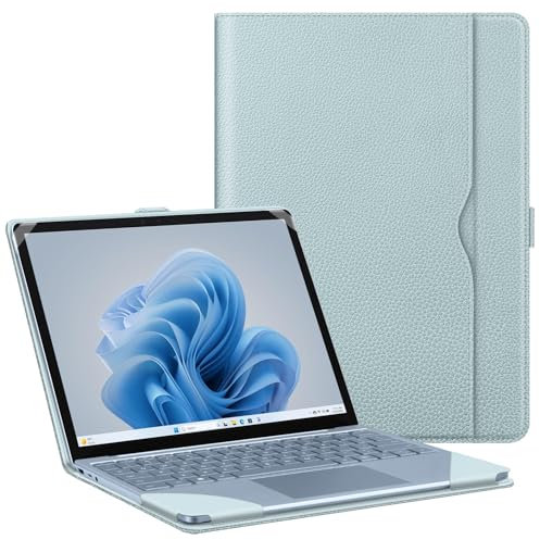 Fintie Sleeve Case for 12.4 Inch Microsoft Surface Laptop Go 3/2/1 (Model: 2013/1943), Premium PU Leather Protective Folio Book Cover with Large Pocket (Ice Blue)