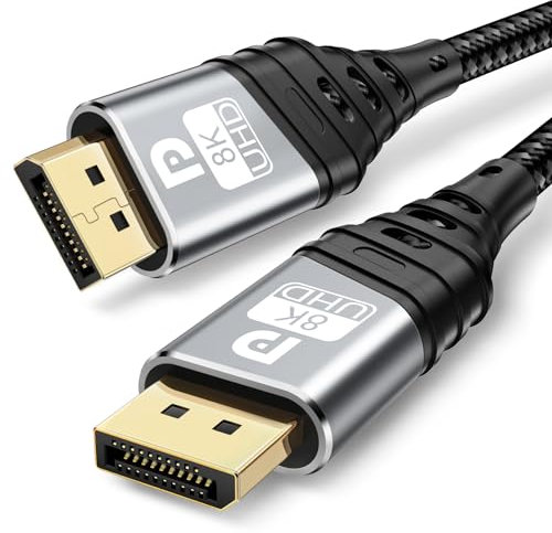 YUETUOL Cable Displayport 1.4, 3M DP Cable 8K@60Hz, 4K@144Hz, 2K@240Hz, HDR10, DSC 1.2, G-Sync&Free-Sync, Cable Displayport 240Hz de Alta Velocidad 32.4Gbps Compatible con PC, Gaming, Monitor (3M)