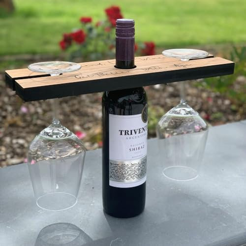 Personalised Wood Oak Wine Butler, Engraved Wine Glass and Bottle Holder, Wine Gift, Wine Bottle Display Centrepiece, Wedding Birthday Gift