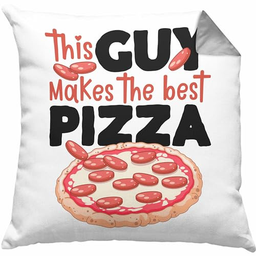 Pizzabäcker Kissen mit Füllung 40x40 Geschenk Beste Pizza Geschenkidee Lustiger Spruch (Grau)
