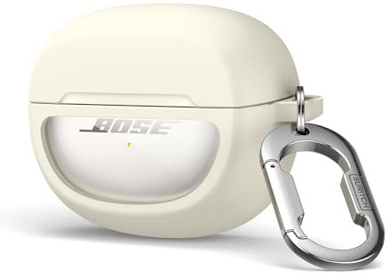SURITCH Clear Case Compatible with New Bose Ultra Open Earbuds (2024), Durable Full-body Shockproof TPU Protective Case with Carabiner & Key Ring & Transparent Logo Window(White)