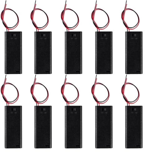AEDIKO 10pcs AAA Battery Holder with Switch ON Off Case Back Cover 2x 1.5V Batteries Charger Holder Spring Clip Storage Box Cell Cable