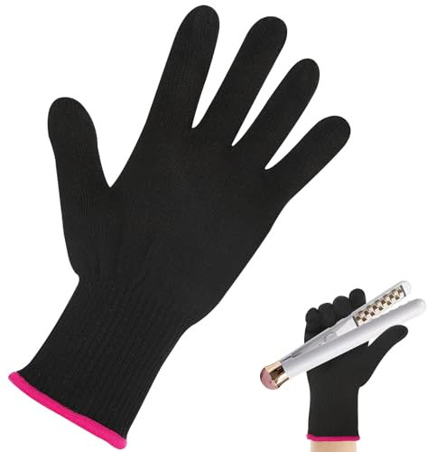 Dimeho Professionelle Hitzebeständige Handschuhe zum Haarstyling, 1 Stück Hitzeblockierende Handschuhe, Wiederverwendbare Haarfärbemittel Hitzeschutzhandschuhe für Glätteisen und Lockenstab(rosa Rand)