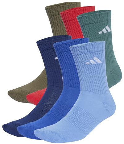 adidas Mixte CUSHIONED CREW SOCKS 6 PAIR PACK, Dark Blue/Royal Blue/Olive Strata/Pure Ruby, 4.5-6