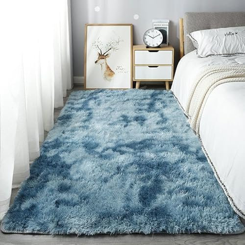 Homesally Shaggy Hochflor Teppich Flauschig rutschfest Waschbar Moderne Deko Teppich für Schlafzimmer, Wohnzimmer,Dark Blue,160cm×230cm