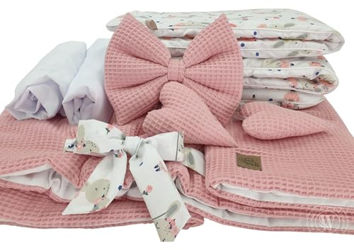 WIKLINOPOL IRENEUSZ ZYGMUNT WICKER WOOD BABY 2000 EU Bettwäsche-Set 5-TLG. für Babys- & Kinder, Waffelstoff Bettwäsche für Kinderbetten, Bettbezug mit Bettlacken, viele Farben (Hasen)