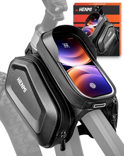 HENMI Handytasche Fahrrad Wasserdicht, Rahmentasche Fahrrad Oberrohr Große Kapazität, FahrradHandytasche bis zu 7 Zoll für MTB, Rennrad, Ebike Zubehör