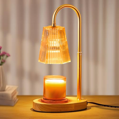 Candle Warmer Lamp with Timer - Electric Melter Candle Lamp for Wax Jar Candles Height Adjustable Glass Lampshade 2 Bulbs Dimmable Candle Heater