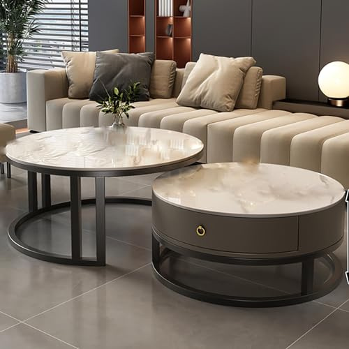 GXXINGIN Satztisch-Couchtisch, 2er-Set, moderner Couchtisch aus der Mitte des Jahrhunderts, Retro-Mitteltisch, Beistelltisch im industriellen Stil, mit Ablage und verstecktem Fach, für Zuhause und Bü