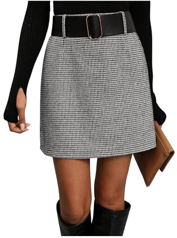 SOLY HUX Damen Rock Kurz Rock Elegant Minirock Winter Freizeitrock Vintage Hahnentrittmuster Graderock Enger Röcke Schwarz und Weiß M