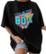 Lonya Women's T-Shirts Oversized Tops for Women 80s Letter Printed Round Neck Y2k Vintage Ladies Short Sleeve Retro Summer Casual Baggy Cotton Tee Tops, F-Black, XXL