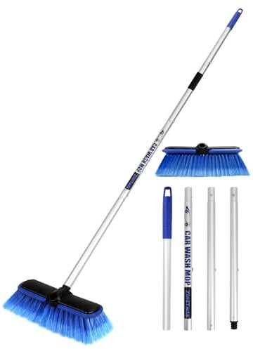 Cepillo de Lavado de Coche PBT con Mango Largo de 10 Cabezal de Cerdas Suaves Más Grande Parachoques de Goma para Ruedas de Vehículos, RV, SUV, Barco, Camión, Panel Solar y Cubierta, 60 / 151 cm