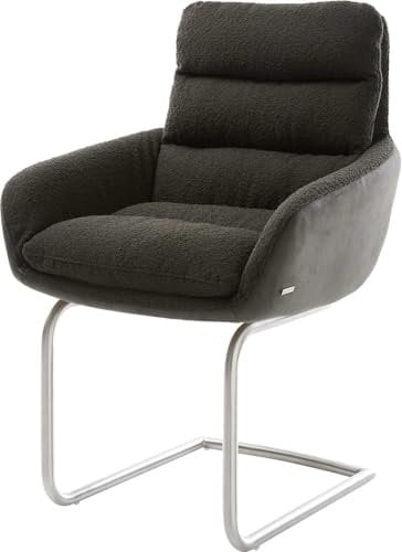 DELIFE Schwingstuhl Abelia-Flex mit Armlehnen Freischwinger rund Edelstahl Materialmix Schwarz