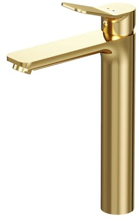 AM.PM X-Joy Waschtischarmatur Hoch Gold - Waschbeckenarmatur Einhebelmischer, Wasserhahn Bad, mit Auslaufhöhe 231 mm, Hohe Armatur für Aufsatzwaschbecken, Badarmatur