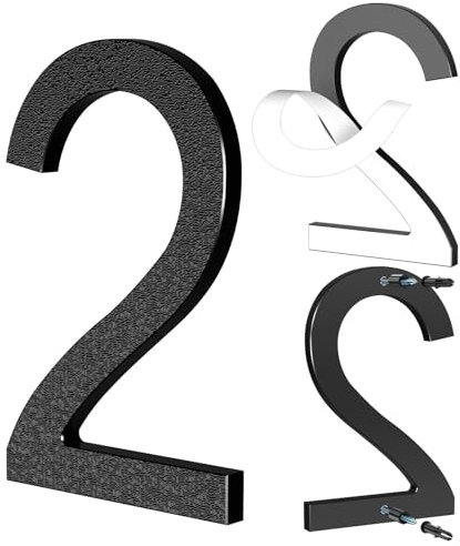 Yafimea Numero civico esterno 15 cm nero, Numeri civici adesivi o a vite, effetto galleggiante 3D, plastica resistente per parete o cancello (2)