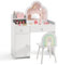 DREAMADE 2 in 1 Schminktisch Kinder, Kinderschminktisch mit abnehmbarem Spiegel & Hocker, Prinzessin Frisiertisch aus Holz mit Regal Schubladen Schrank, Kinder Schminktisch für Mädchen ab 3