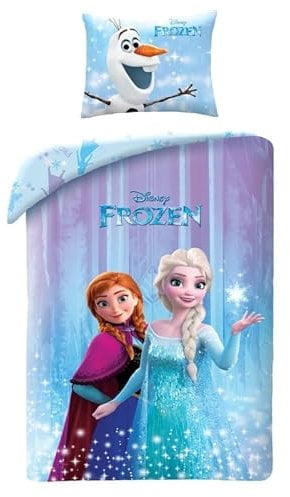 Halantex Disney Frozen Kinder Bettwäsche Eiskönigin Anna & ELSA - Bettwäsche-Set 140 x 200 cm + Kissenbezug 70 x 90 cm - 100% Baumwolle