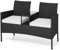 LIFEZEAL Rattan Gartenbank mit Tisch, Gartensessel Gartensofa für 2 Personen, Doppelbank mit Glastisch, 2-Sitzer Bank mit Kissen, Sitzbank Gartensitzbank für Balkon, Terrasse (Weiß2)