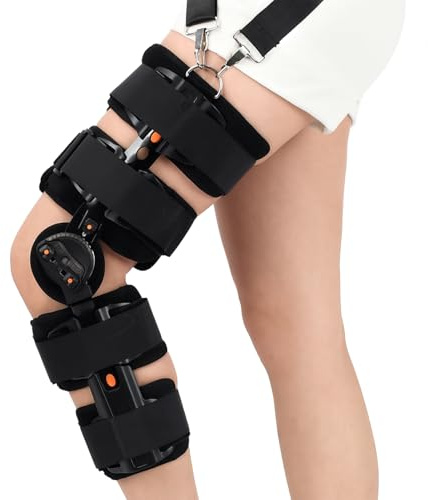 ZENSTEEL Knieschiene Stabilisierung ROM Post-Op, Scharnier Kniestütze für die Wiederherstellung Stabilisierung für Männer und Frauen (Zusätzlicher Schultergurt)