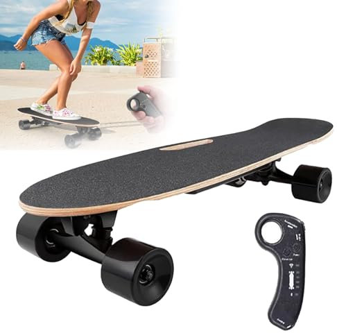 Skateboard elettrico, Longboard elettrico con telecomando wireless, 4 velocità regolabili, velocità massima 22 km/h, autonomia 8 km, capacità di carico 80 kg, skateboard per adulti, principianti ed es