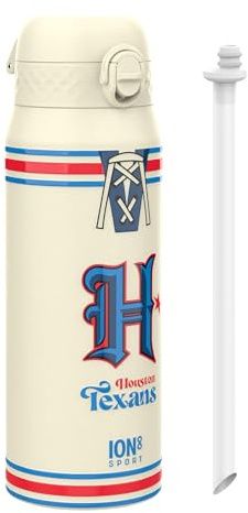 NFL Houston Texans Sports Thermal Water Bottle with Removable Straw, 750ml/24oz, Leak Proof Insulated Drinking Bottle, Easy to Open, Secure Lock, Dishwasher Safe, Flip Cover, Metal Water Bottle