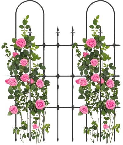 RELAX4LIFE Treillis Plante Grimpante Exterieur, Treillis Rosier Grimpant | Tuyaux Métalliques Revêtus de PE Antirouille, Piquets Aiguisés, Clôture de Jardin Décorative pour Fleurs Légumes, 146 x 186