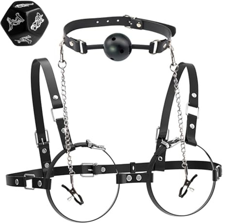 4‑in‑1 Bondage‑Kit mit BH‑Träger, Nippelklemmen, Halsband Sex‑Würfel – erotisches Spielset für Paare inklusive Positionenwürfel & SM‑Zubehör