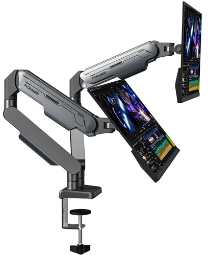 Fydeamer Dual Monitor Arm Adjustable for 17-32 Screens up to 9kg, Grey | Ergonomic Dual Monitor Stand with Height Adjust,Tilt, Swivel and Cable Management, VESA Desk Mount with 2 Installation Types
