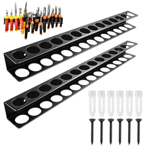 Lirynox Tool Organiser Wall Mounted, 2 Pcs Metal Screwdriver Holder with Expansion Screws, 14-Slot Hand Tool Storage Stand for Shed Pliers Home Garage Workshop