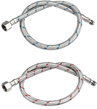 Flexible Robinet Cuisine G3/8 x M10 60cm, Tuyau de Raccordement en Acier Inoxydable Tressé pour Mitigeur Lavabo Salle de Bain et Évier, Rallonge Alimentation Eau Chaude et Froide, 2 Pièces