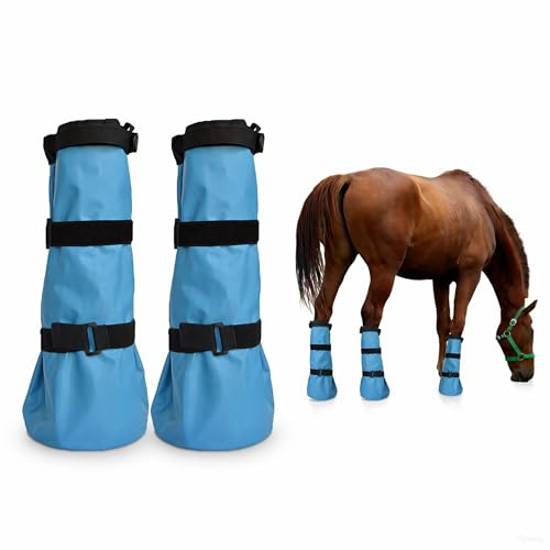 Huicare 2 Stück Hufeinweichstiefel für Hufprobleme, Kühlgamaschen Pferd, Behandlungsschuh Pferdehufe, Pferdehufumwickelte Stiefel, zur Hufverletzung Strahlfäule, Bakteriellen Infektionen (Blau)