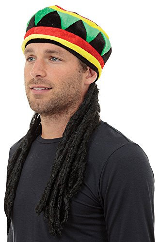Bristol Novelty BH491 Mütze mit Dreadlocks, Unisex, für Erwachsene, Mehrfarbig, Einheitsgröße Rasta-Hut und Haare Halloween