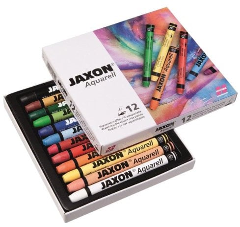 Honsell 49412 - Jaxon Aquarell Wachspastellkreide, wasservermalbar, 12er Set im Kartonetui, hohe Farbbrillanz, satter Farbaufstrich, für Künstler, Hobbymaler, Kunstunterricht
