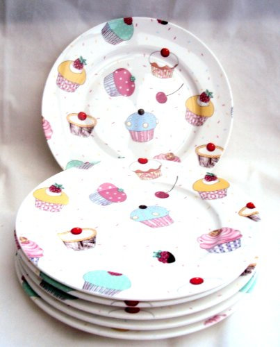 fromeuropewithlove, Heritage Fairy Cupcakes Plates 6 Set of Six Fine Bone China Dessert Plates Hand Decorated UK