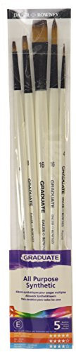 Daler-Rowney Graduate Multi-Technique Synthetic Hair Brushes with Long Handles Wallet Set, 5 Assorted Brushes, Ideal for Students