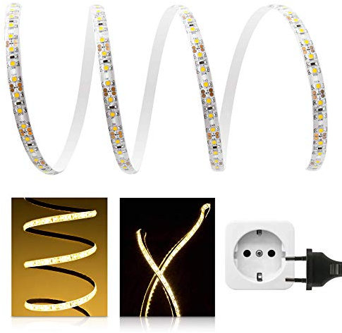 LED Universum 10 Meter Comfort LED Streifen warmweiß, 120 LED/m, IP65, 12V, 3528 SMD, 10W/m, 700 lm/m, inkl. 10A-Netzteil, für Wohn-, Schlafzimmer, Balkon, Terrasse