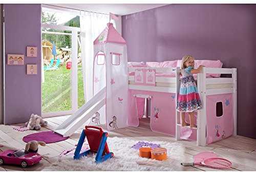 Relita Spielbett mit 3tlg. Stoffset Princess, Buche massiv weiß lackiert