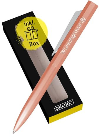 Online Personalisierter Kugelschreiber mit Gravur Octopen in Geschenkbox I hochwertiger Metall-Kuli Rosegold I auswechselbare Großraum-Mine I Schreibfarbe blau I persönliches Geschenk