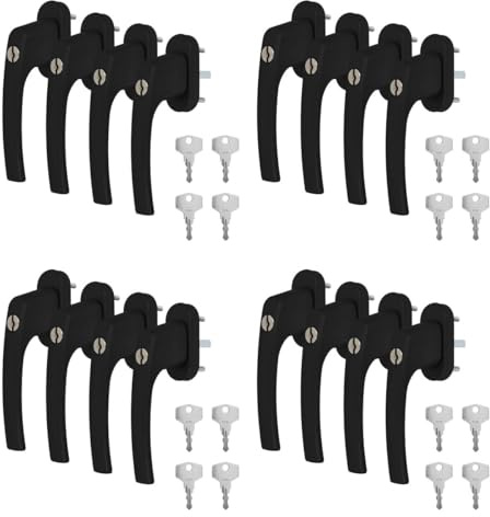 16 x Alu Fenstergriff in Schwarz RAL 9005 abschließbar - Stiftlänge 40mm