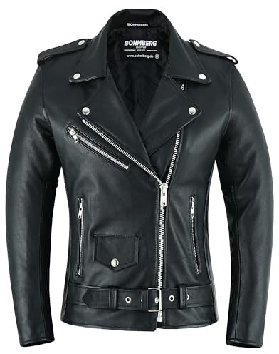 Bohmberg pregiata giacca di pelle da donna100% Vera Pelle - Giacca retro Biker – Highway Giacca – Brandostyle - Nero - S