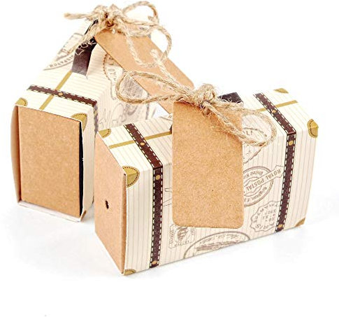 JZK 50x Mini-Kofferbox Süßigkeiten Schachtel Gastgeschenk Box Geschenk Kasten für Hochzeit Geburtstag Party Taufe Babyparty Baby Shower Festival