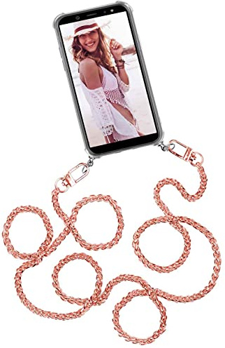 OneFlow Premium mobile phone chain compatible with iPhone 11 Pro Max | Mobile phone case with lanyard to wear Silicone case + metal chain Necklace Interchangeable, Rosegold